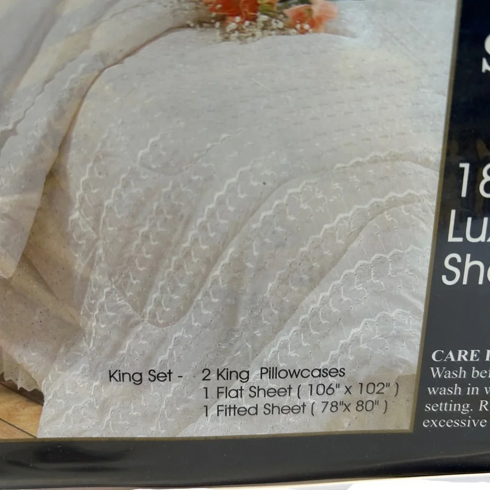 Vintage Madison Elegant‎ Eyelet King Sheet Set NIP NOS Percale 180TC Bedding